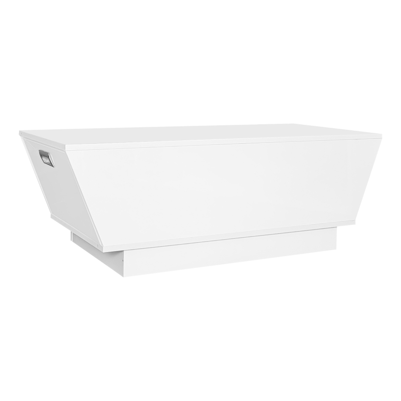 Moderner LED-Couchtisch mit Hochglanzfinish, App-gesteuerter Beleuchtung und verstecktem Stauraum, weiß