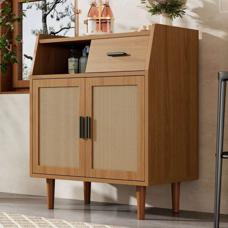Kommode mit 1 Schublade und 2 Türen, Sideboard Highboard mit Metallgriffen für Schlafzimmer, Wohnzimmer und Büro, Walnuss
