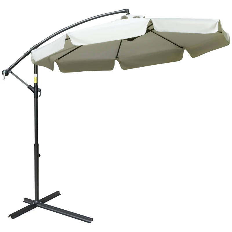 Outsunny Parasol déporté octogonal inclinable manivelle avec pied en croix Ø 2,65 x 2,45H m beige