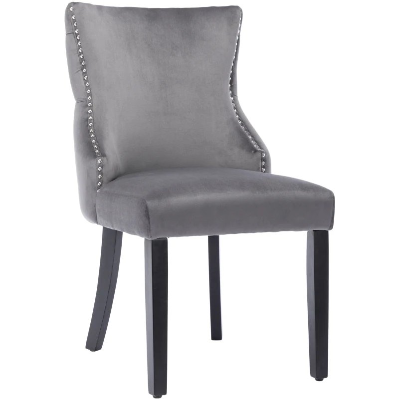 Upholstered Velvet Dining Chairs with Nail Head Trim and Adjustable Solid Wood Legs, Set of 2, Grey