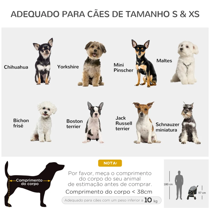 PawHut Carrinho para Cães Carrinho para Animais de Estimação com Janela de Malha e Cinto de Segurança 80x44,5x97 cm Preto