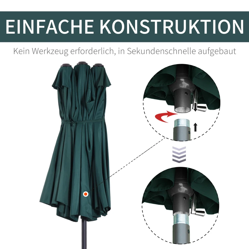 Outsunny Sonnenschirm Gartenschirm Marktschirm Doppelsonnenschirm Terrassenschirm mit Handkurbel Dunkelgrün Oval 460 x 270 x 240 cm