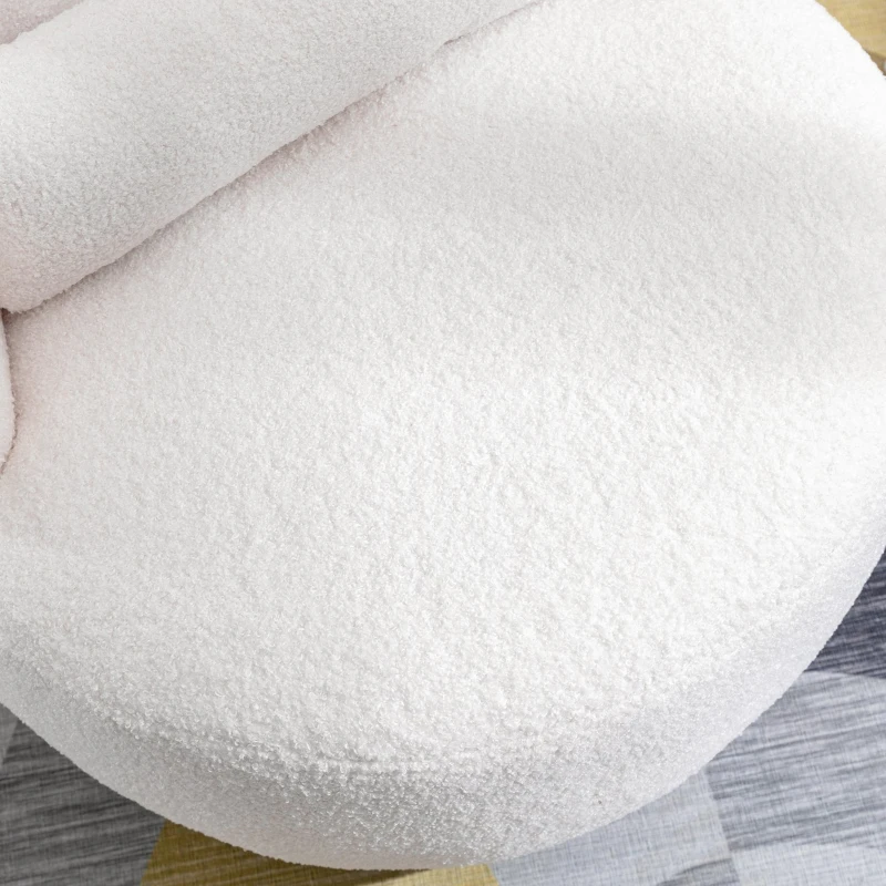 Fauteuil de Bureau Pivotant en Peluche Teddy avec Coussin Lombaire, Base en Métal Pivotante à 360°, Capacité 100 kg, 65x70x73 cm, Blanc