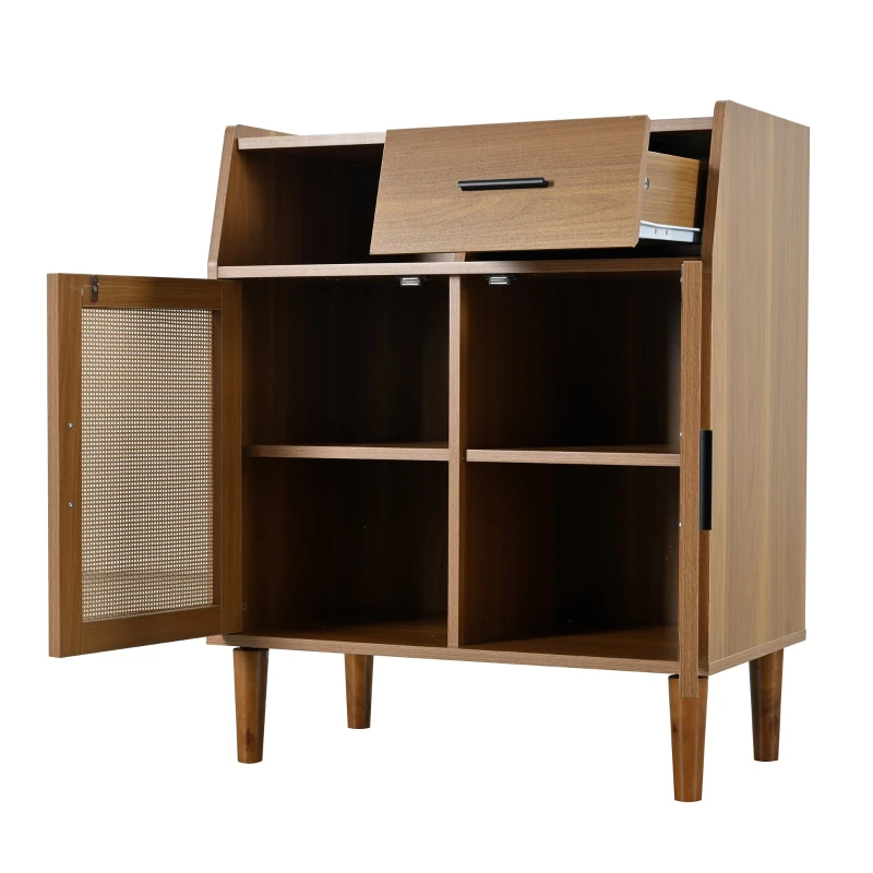 Kommode mit 1 Schublade und 2 Türen, Sideboard Highboard mit Metallgriffen für Schlafzimmer, Wohnzimmer und Büro, Walnuss