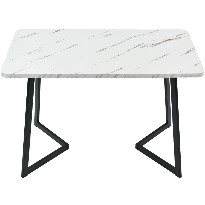 Modern Rectangular Marble Coffee Table with Metal Legs, Kitchen Table for Dining Room,V-shaped Support Legs, 117x68x75 cm, White/Black