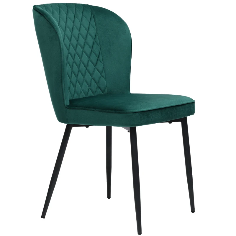 Set of 2 Upholstered Modern Wingback Chair with Metal Legs, Velvet Accent Chairs for Dining Room, Living Room, Kitchen, 47x43x86 cm, Green