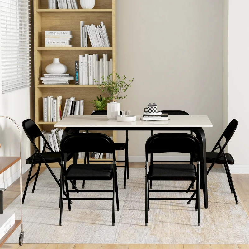 HOMCOM Set 6 Scaune Pliabile, Scaune Moderne cu Perne din Poliester pentru Acasă și Birou, 45x46x78 cm, Negru
