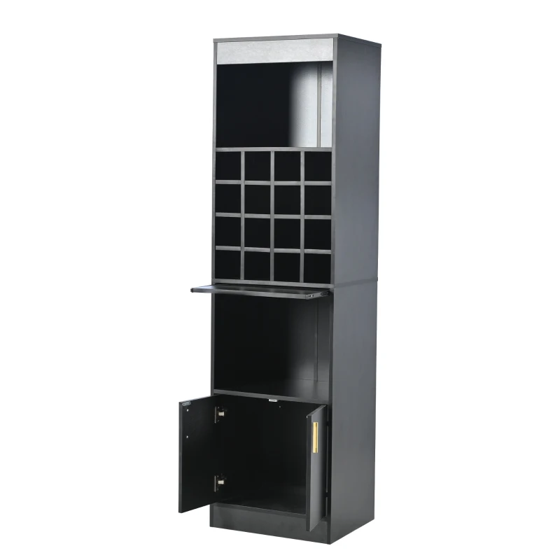 Porte-bouteilles avec 16 Compartiments pour Vin, Meuble de Rangement Polyvalent pour Salon et Salle à Manger, 50x40x180 cm, Noir