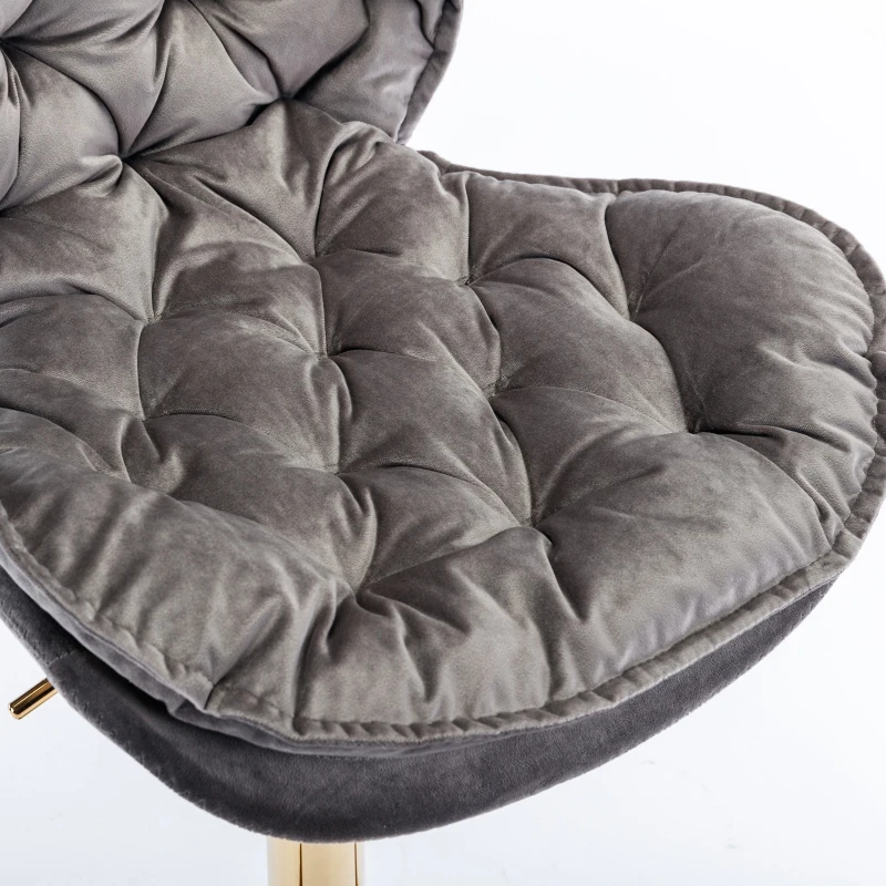 Set of 2 Kitchen Bar Stools with Rolling Edge Backrest, Electroplated Gold Legs, Height Adjustable Bar Chairs for Kitchen Island and Pub, Grey