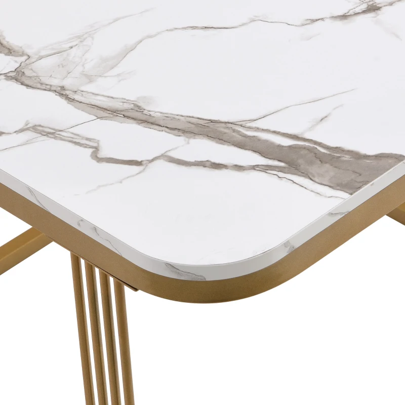 Ensemble de 2 Tables Basses Gigognes avec Plateau en Marbre Brillant et Verre, Structure en Métal et Tiroirs, 60x60x42 cm + 50x50x34 cm, Noir