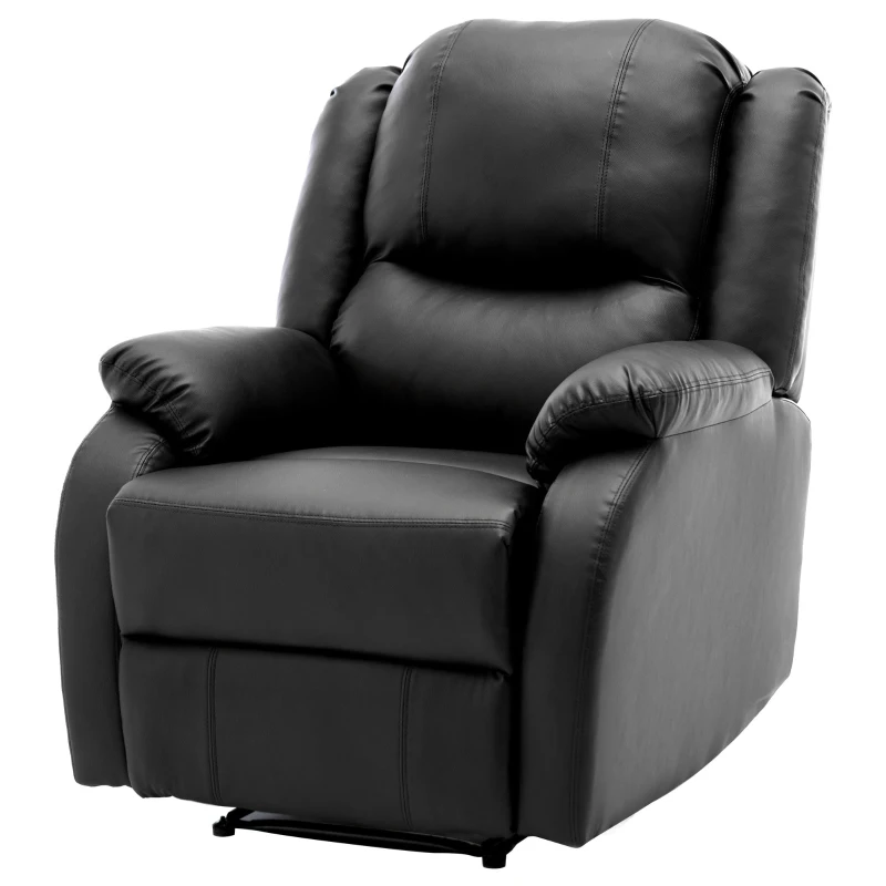 Fauteuil de Relaxation Inclinable Manuel en Similicuir avec Repose-pieds Intégré et Poche Latérale, 80x90x100 cm, Noir