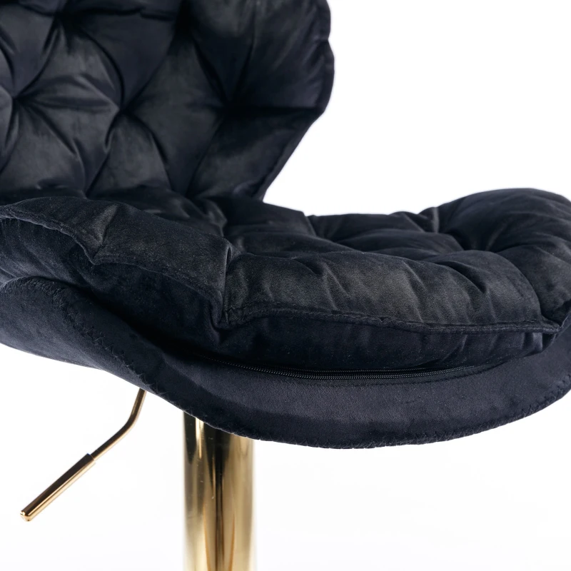 Set of 2 Adjustable Breakfast Bar Stools with Rolling Edge Backrest, Gold Legs, and 360° Rotatable Seat, Load-Bearing up to 136 kg, Black