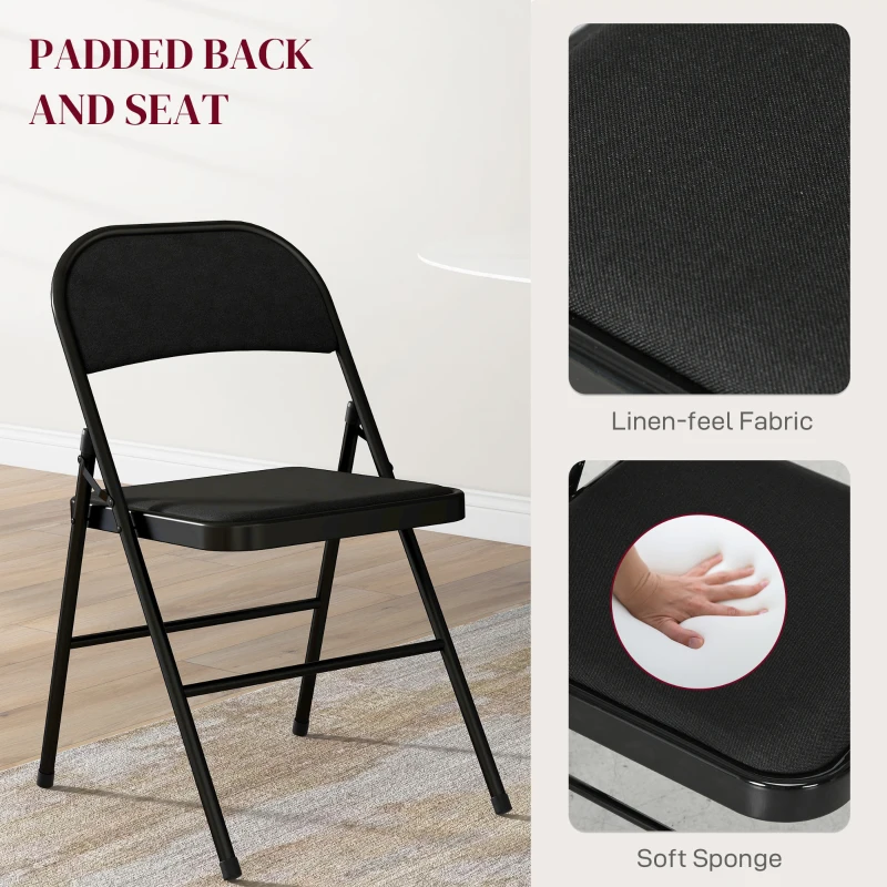 Homcom Set 4 Scaune Pliabile Negru – Perne Poliester, Design Modern