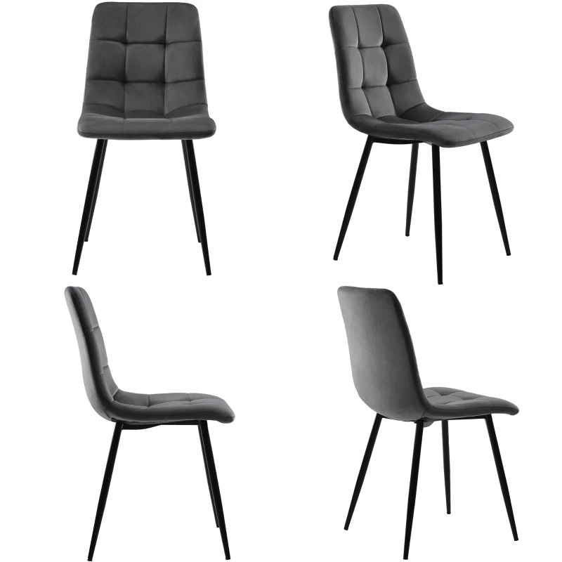 Upholstered Velvet Dining Chairs Set of 4 with Metal Frame, Ergonomic Design, Highdensity Foam Padding, 44x41x86 cm, Gray