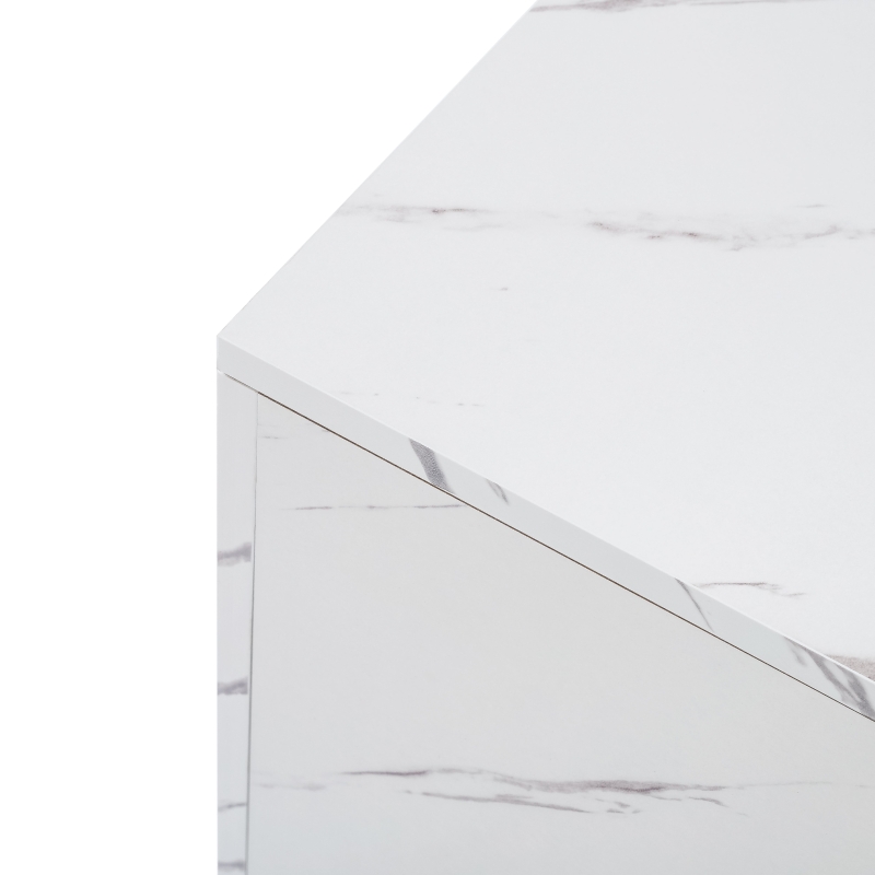 Hochglänzender Couchtisch mit offenem Stauraum und LED-Beleuchtung, steuerbar per Smartphone-App, Weiß