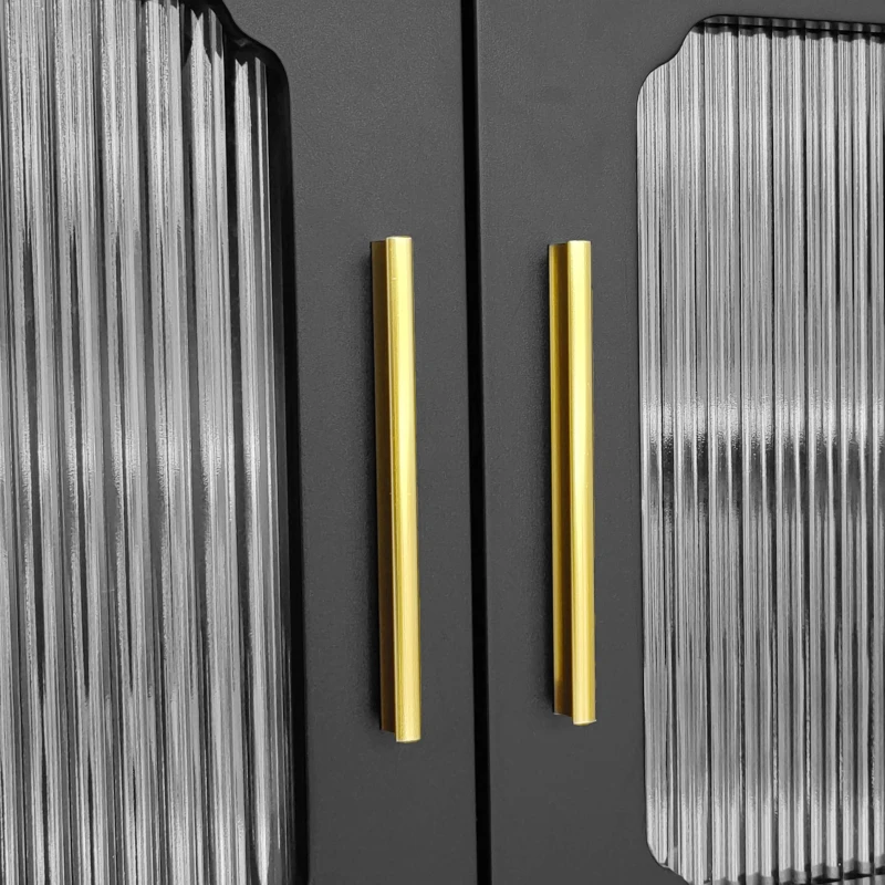 TV-Schrank 175cm Retro mit viel Stauraum Glastüren Goldgriffen Massivholzbeinen Wohnzimmer schwarz