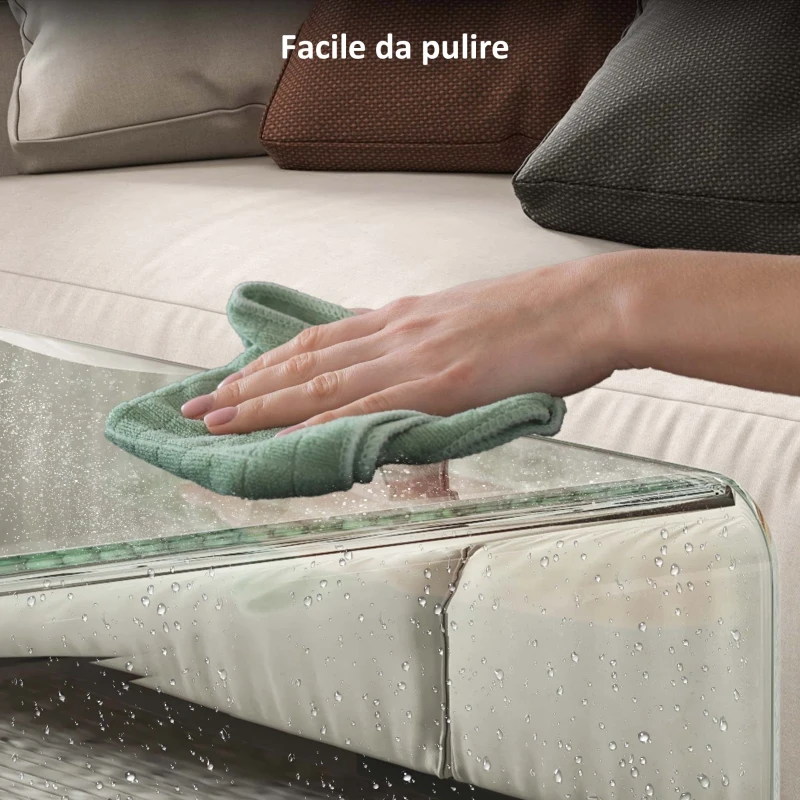 HOMCOM Tavolino in Vetro Temperato Moderno da Salotto con Design Monoblocco, 50x40x45 cm, Trasparente