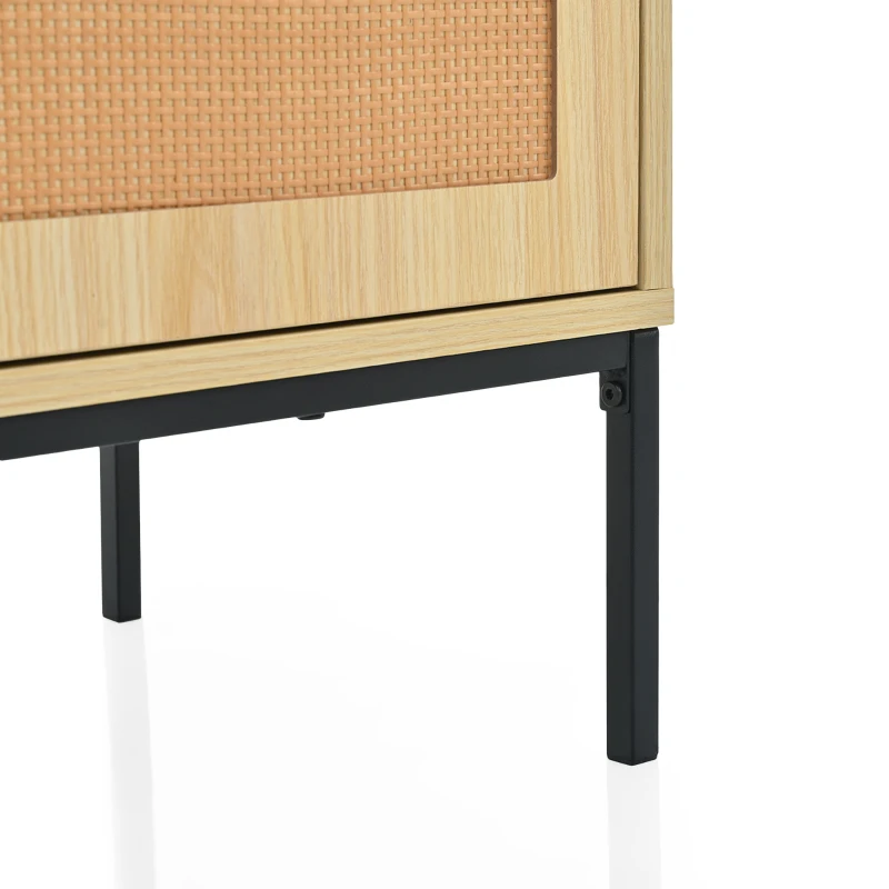 Rattan Aufbewahrungsschrank mit Metallgriffen und verstellbaren Regalböden, stilvoller Wohnzimmerschrank mit natürlichem Design und stabilen Metallbeinen, Helles Eichenholz