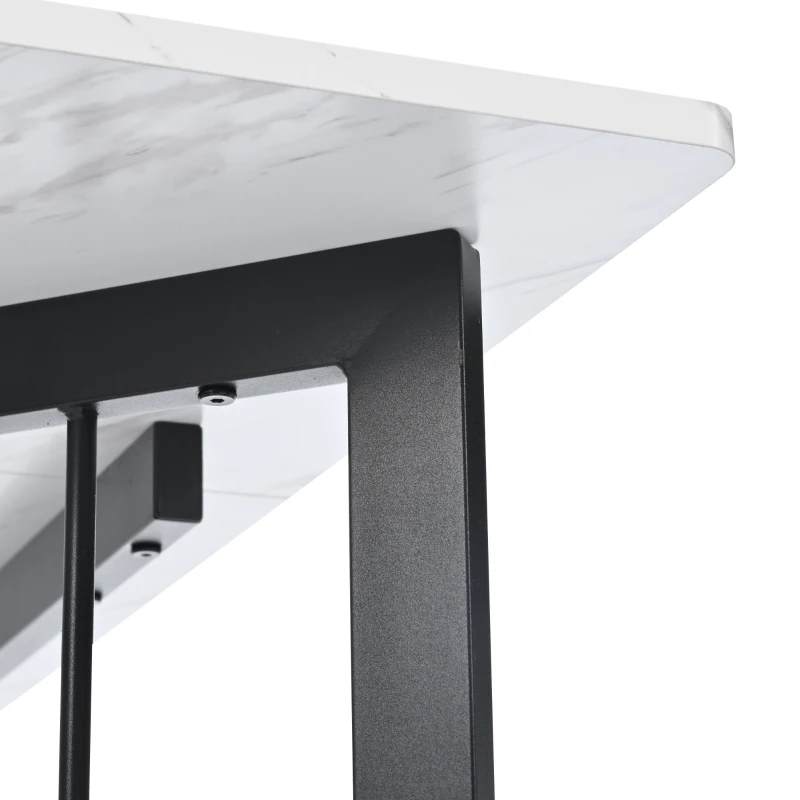 Kitchen Table in Oblong Shape with V-shaped Support Legs, Extendable Table with Marble Top, Metal Frame, 140x80x75 cm, White+Black