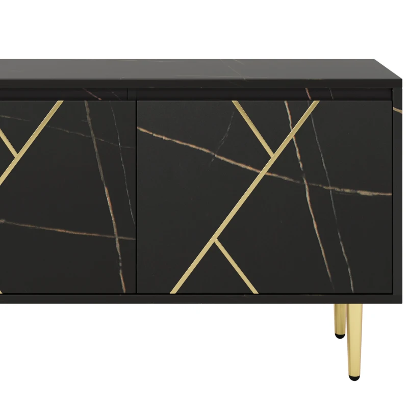 Grand Meuble TV Scandinave 200x35x60 cm pour TV jusqu'à 90 pouces avec 3 Portes et Design Moderne, Noir