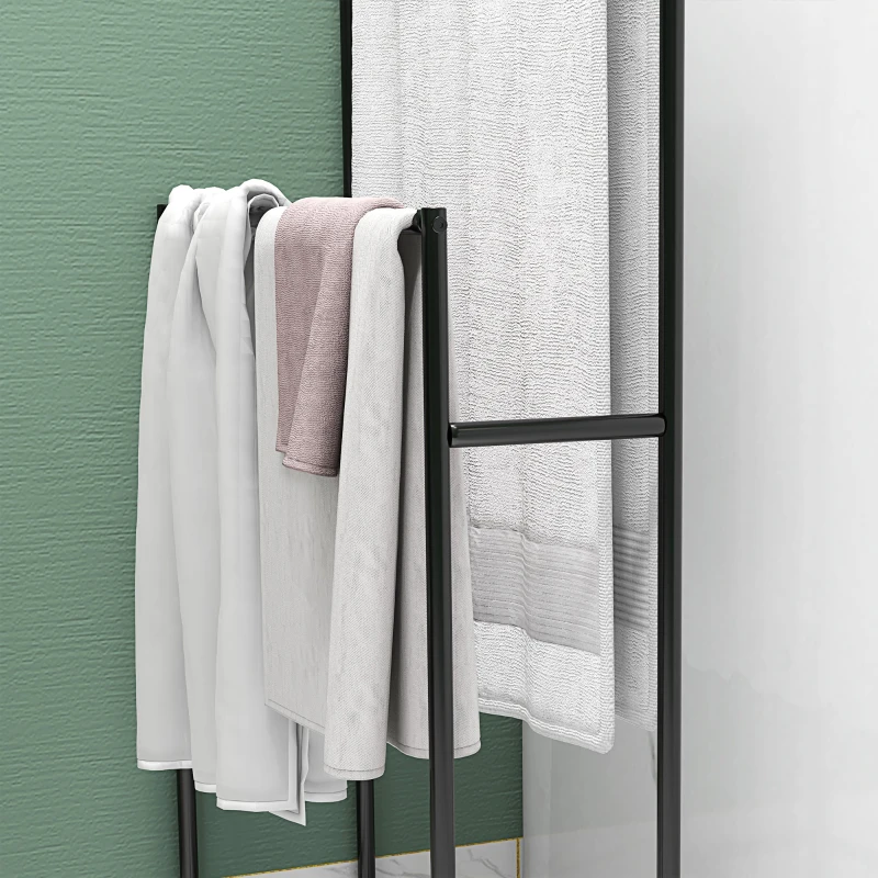 HOMCOM Toalheiro de Pé de 2 Níveis Toalheiro Casa de Banho com 2 Barras e Estrutura de Metal 66x20x110 cm Preto
