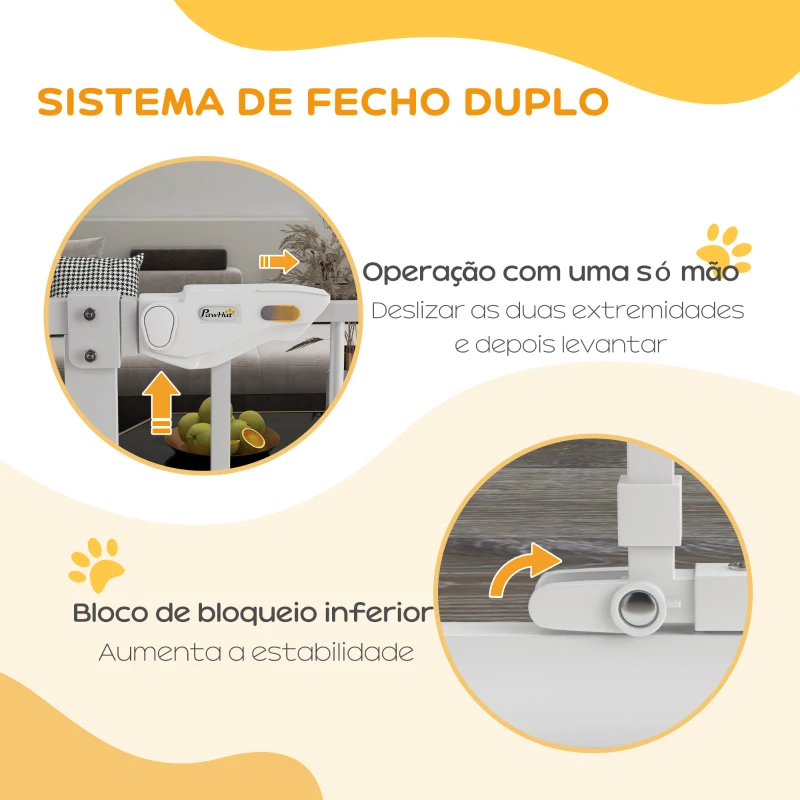 PawHut Barreira de Segurança para Cães com Porta Pequena Fechamento Automático e Sistema Duplo de Bloqueio 74-101x104,1 cm Branco