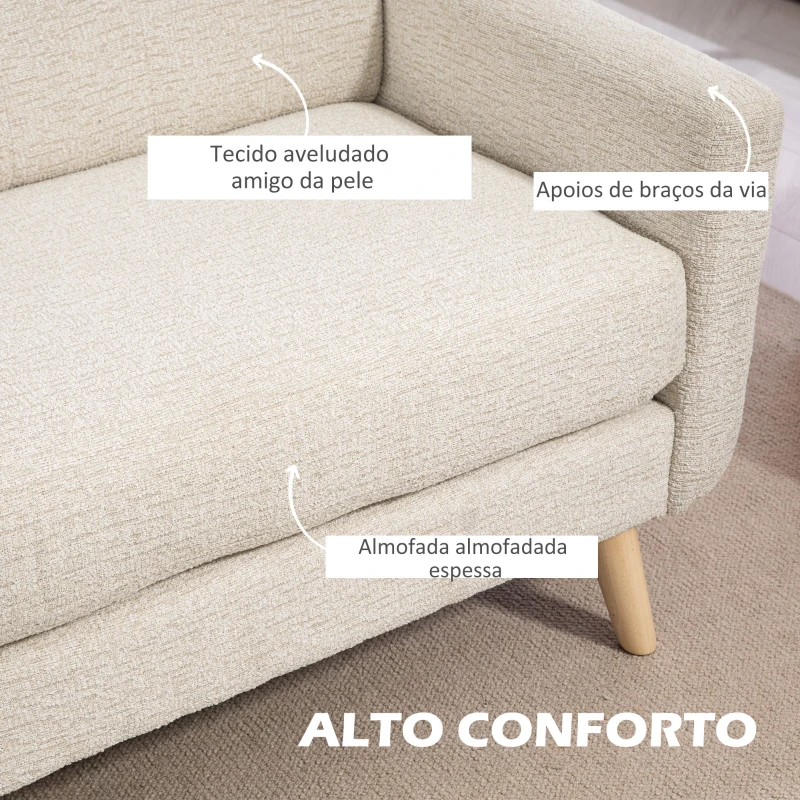 HOMCOM Sofá de 2 Lugares Estofado em Veludo Sofá de Sala de Estar Moderno com Apoio para os Braços e 114x71x82 cm Beige