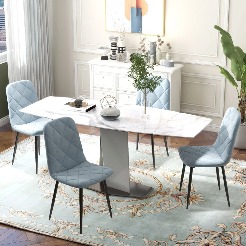 HOMCOM Conjunto de 4 Cadeiras de Jantar Modernas Cadeiras de Cozinha Estofadas em Veludo com Pés de Aço 45x54x87 cm Azul Claro