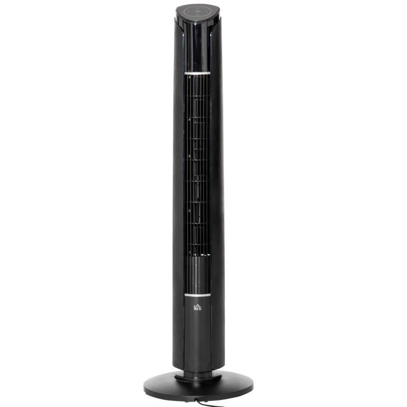 HOMCOM Ventoinha de Coluna Altura 107cm 45W com Controle Remoto 3 Velocidades 4 Modos de Funcionamento Oscilação de 70° Inclinação Tela LED Tátil e temporizador de 12H Silencioso Escritório Casa Preto