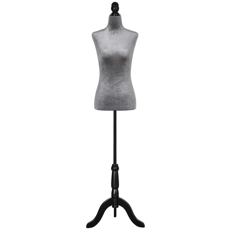 HOMCOM Manequim de Costura Feminino Manequim de Costura Ajustável a 130-168 cm com Tripé de Madeira Cinza
