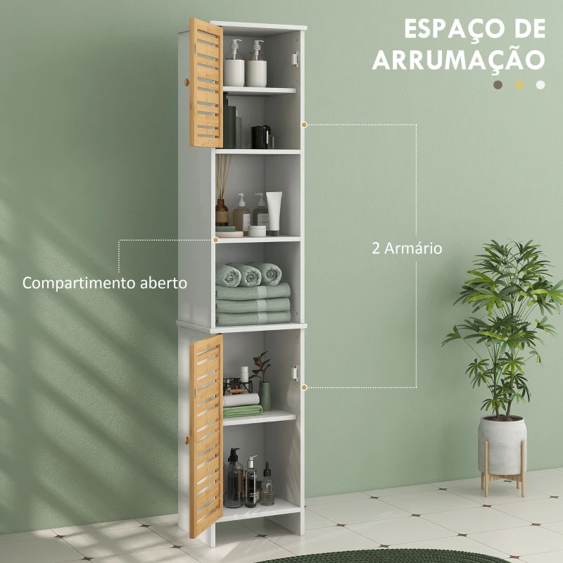 HOMCOM Coluna Casa de Banho Moderna Móvel Auxiliar Casa de Banho com Suporte para Papel Higiénico 21x17x78 cm Branco e Madeira