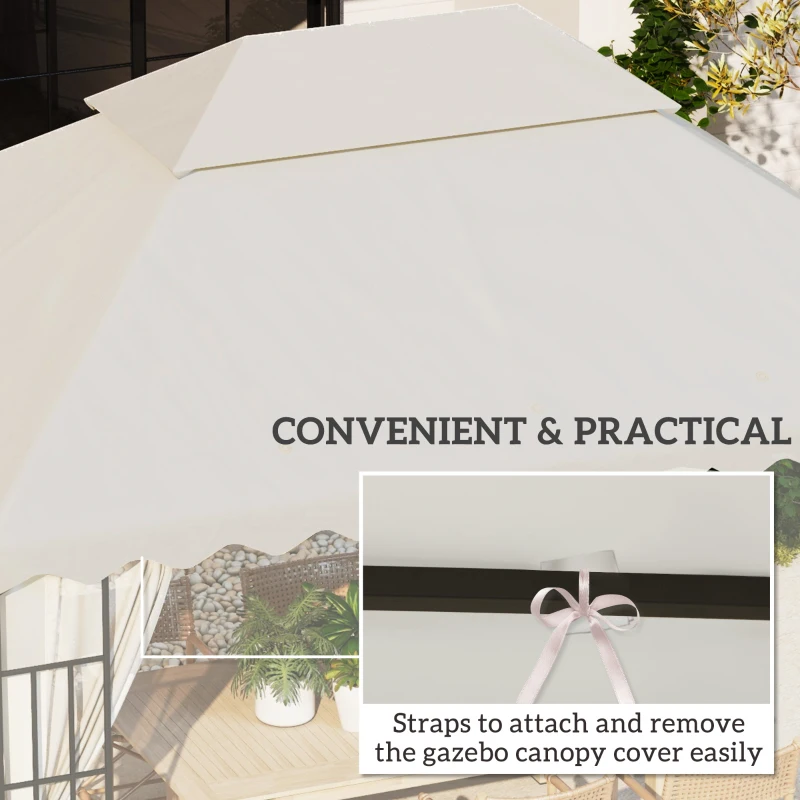 Outsunny Acoperiș Înlocuitor pentru Foișor, Poliester Anti-UV, Capac Foișor 2 Niveluri cu 10 Găuri de Drenaj, 395x297 cm, Crem