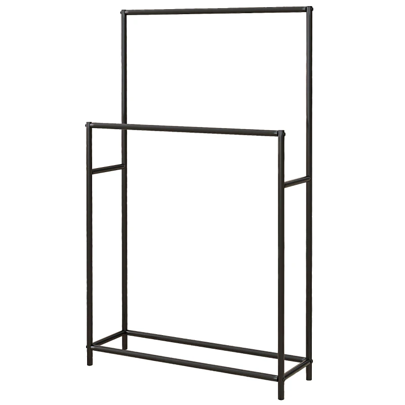 HOMCOM Toalheiro de Pé de 2 Níveis Toalheiro Casa de Banho com 2 Barras e Estrutura de Metal 66x20x110 cm Preto