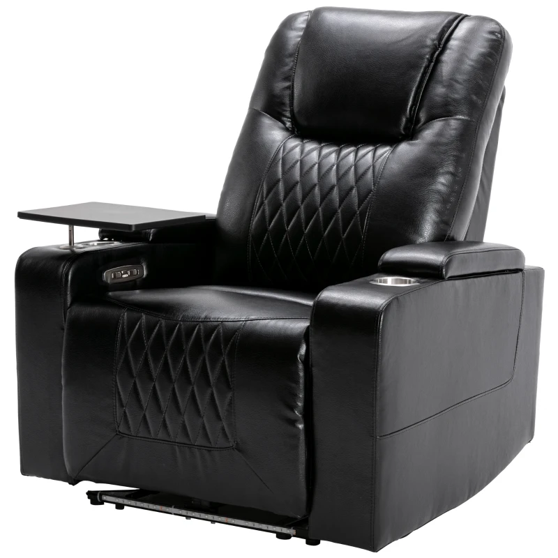 360° Swivel Leather Recliner Chair with USB Port, Cup Holders, Ambient Light, Adjustable Electric Gaming Recliner Chair, 92x80x108 cm, Black