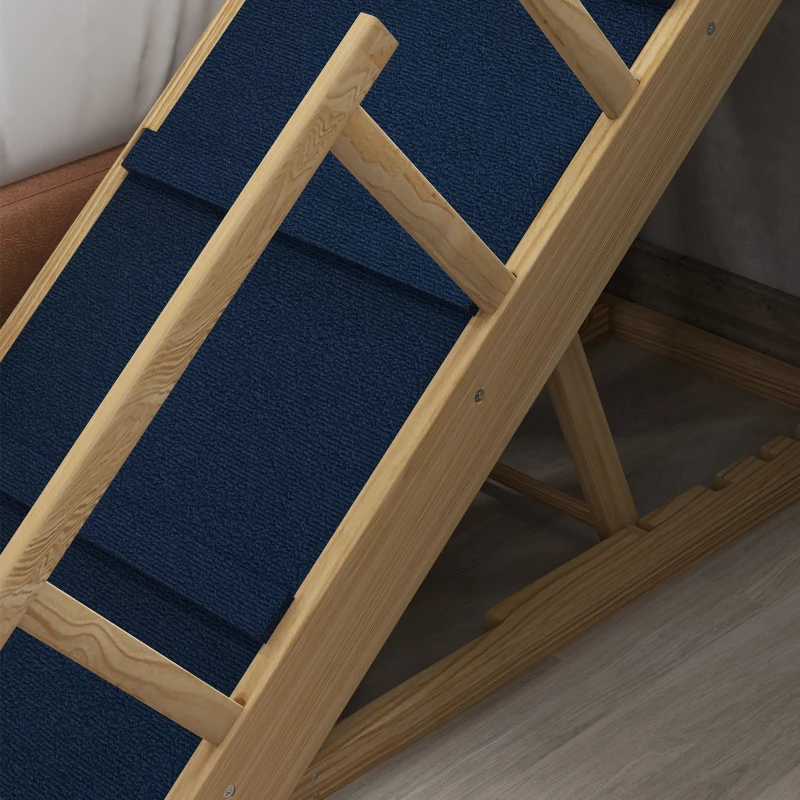 PawHut Rampa dla psów, regulowana wysokość, składana, poręcze, dla psów do 40kg, ramka z drewna, 85 x 40 x 78,5 cm, Czarny