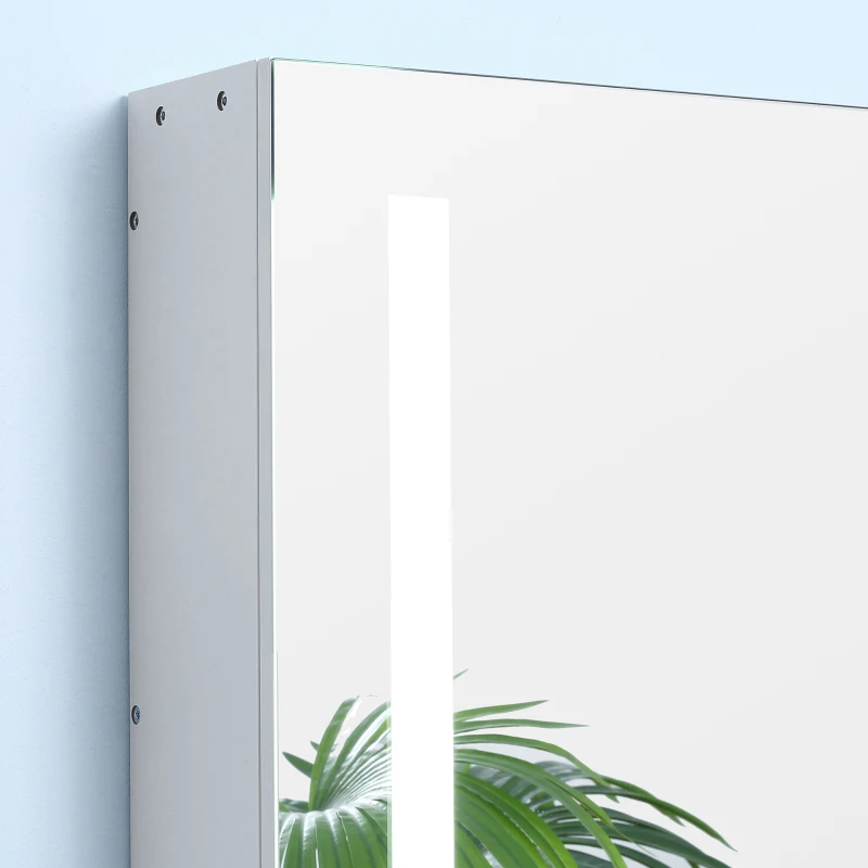 kleankin Armário com Espelho de Casa de Banho com Luz LED Suspenso 2 Portas e Interruptor Tátil Estilo Moderno 70x15x65 cm Branco