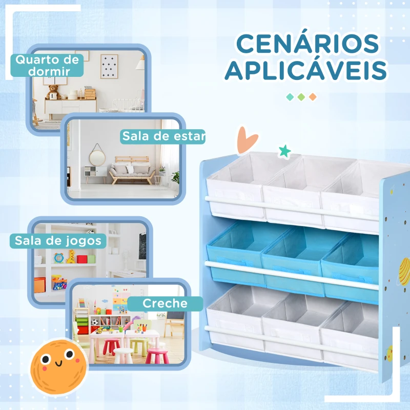 ZONEKIZ Estante para Brinquedos com 9 Caixas de Tecido não Tecido Amovíveis Organizador de Brinquedos 63x30x60 cm Azul