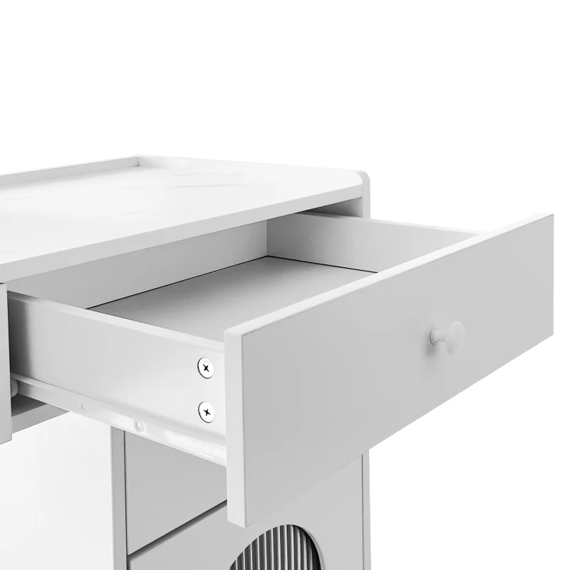 Schminktisch mit LED-Spiegel, Beleuchtung und Stauraum, Weiß, Kosmetiktisch für Schlafzimmer mit 3 Schubladen und Tür, Weiß