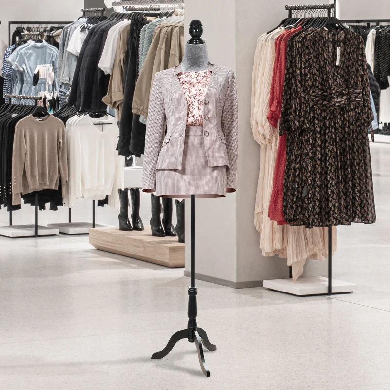 HOMCOM Manequim de Costura Feminino Manequim de Costura Ajustável a 130-168 cm com Tripé de Madeira Cinza