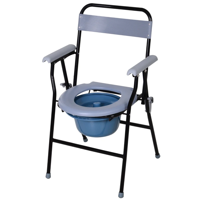 HOMCOM Sedia WC Pieghevole con Vaso Rimovibile per Anziani e Disabili in Tubi di Ferro e Plastica 52 x 50 x 75cm