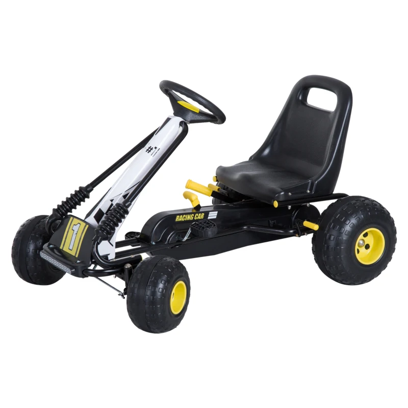 HOMCOM Go-Kart a Pedali per Bambini con Sedile Regolabile, Freno e Frizione, 95x66.5x57cm, Bianco Nero