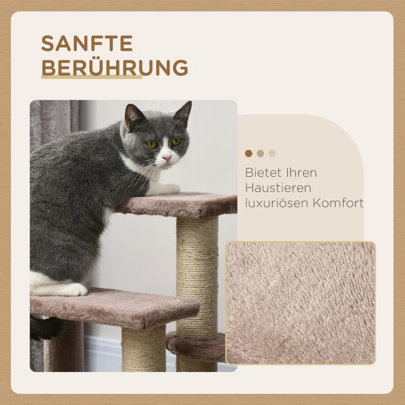 PawHut Krabpaal & Huisdiertrap, 4 Treden, Speelbal, tot 5 kg, 45x40x48cm, Bruin