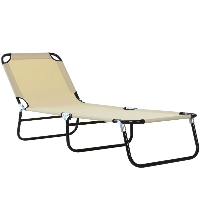 Outsunny Espreguiçadeira dobrável reclinável com ângulo ajustável de 3 posições para exterior carga 120 kg 190x56x28 cm Creme