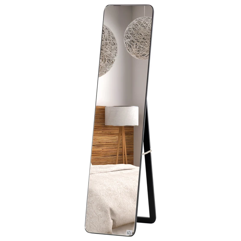 HOMCOM Espelho de Pé Espelho de Corpo Inteiro Retangular com 2 Formas de Uso para Dormitórios Corredor 37x43x156 cm Preto