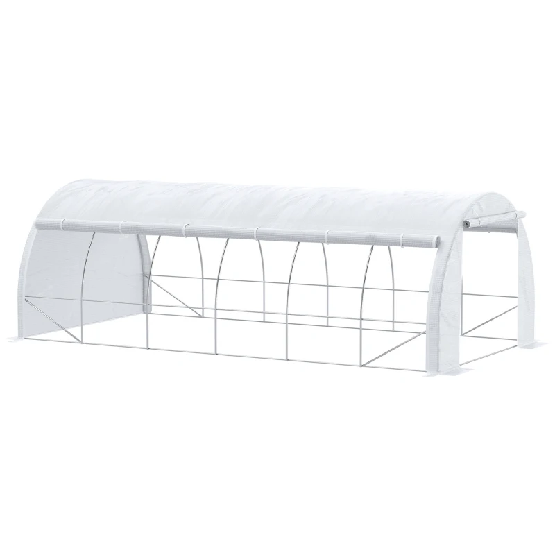 Outsunny Estufa Tipo Túnel de Jardim 6x3x2m com Porta Enrolável 12 Janelas Cobertura de PE 140g/m² e Metal Galvanizado para Cultivos de Plantas Verduras Branco
