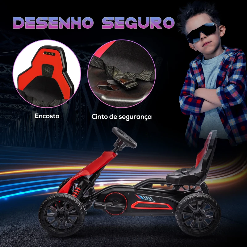 HOMCOM Go Kart Elétrico para Crianças Kart a Bateria 12V Velocidade Ajustável 3-5 km/h e Cinto de Segurança 100x58x58,5 cm Vermelho