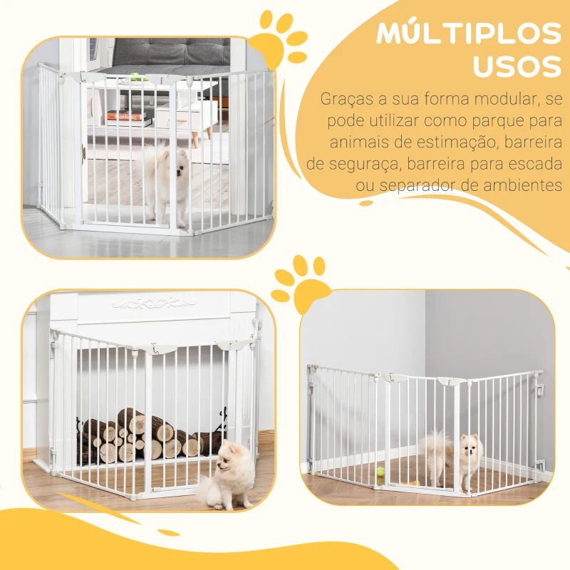 PawHut Barreira de Segurança para Animais de Estimação Barreira Dobrável de 3 Painéis 180x74,5 cm Branco