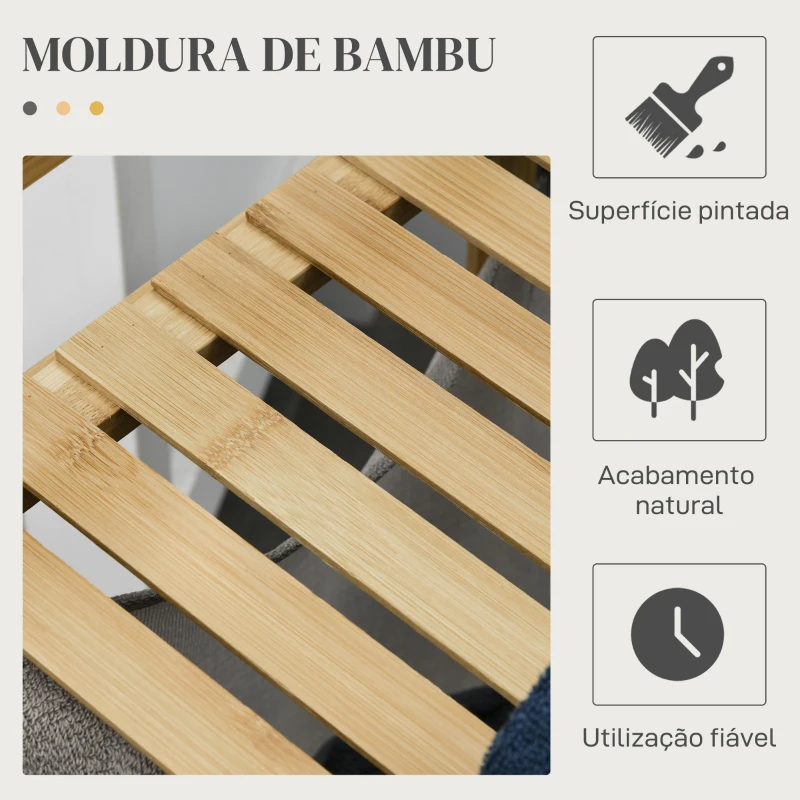 HOMCOM Cesto de Roupa de Bambu Cesto de Roupa Suja com 2 Bolsas Amovíveis e 2 Prateleiras para Casa de Banho 64x33x73 cm Madeira