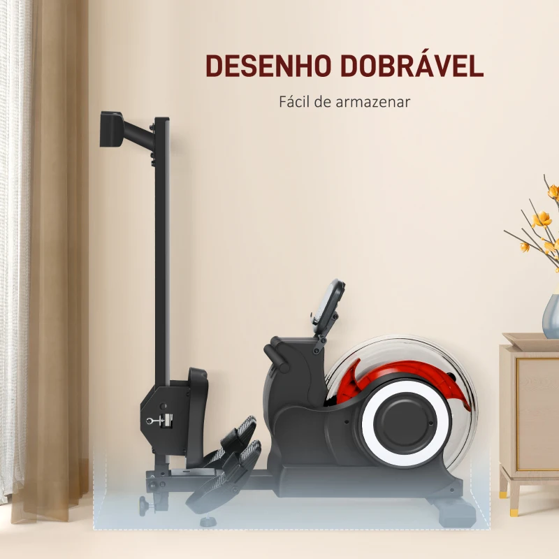 SPORTNOW Máquina de Remo com 6 Níveis de Resistência Máquina de Remo Dobrável com Ecrã LCD Máquina de Remar para Treino  Preto