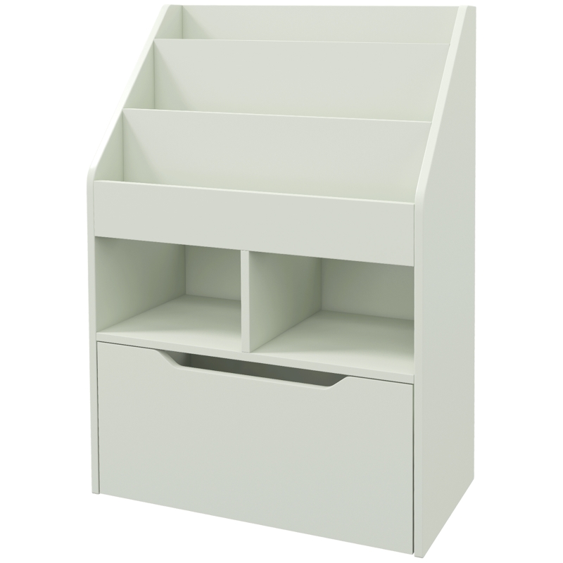 HOMCOM Estante de Madeira para Brinquedos com 3 Compartimentos 2 Prateleiras e Gaveta Móvel com 4 Rodas 60x29,9x90 cm Verde